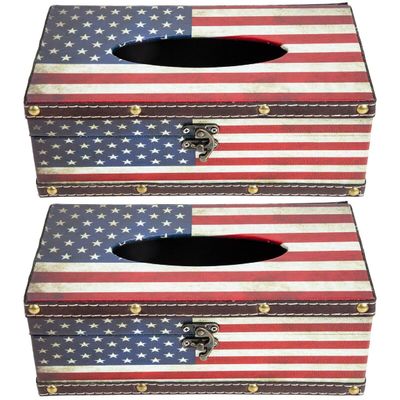 BESTOYARD 2pcs Vintage Tissue Box Desk Topper Rectangular Napkin Cover DIY Patriotic Napkin Holder Decorative Tissue Boxes Rectangular Tissue Home Decor Travel Cocktail Wooden Rectangle