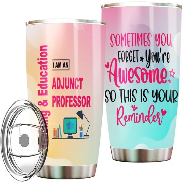 Adjunct Professor Tumbler, Training Education Tumbler Stainless Steel 20oz With Lid For Adjunct Professor Drinking Coffee Cup Birthday Retirement Gifts Bulks For Office Women Men Work Friends Coworker