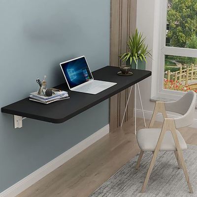Drop Leaf Tables Fold Down Floating Desk, Wall Mounted Desk Folding Workbench, Solid Wood Mounted Floating Table, Wall Mounted Folding Table For Office Bedroom Kitchen Dining ( Color : Black , Size :