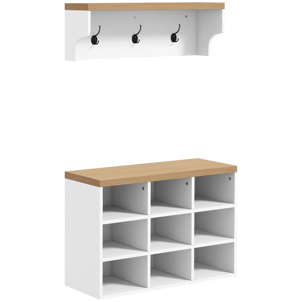 HOMCOM 2-in-1 Coat Rack Shoe Bench Set, 5-Hook Hall Tree, White
