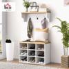 HOMCOM 2-in-1 Coat Rack Shoe Bench Set, 5-Hook Hall Tree, White view 2