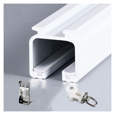 PQPQLI Ceiling Curtain Track, Aluminium Ceiling Mounted Curtain Rail System, Room Divider Curtain Rods, for Heavy Large Curtains, Curtain Tracks and Fittings(Color:White B,Size:140cm/4.6ft)