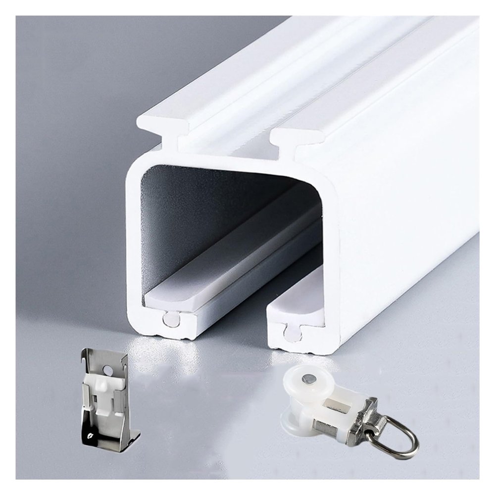 PQPQLI Ceiling Curtain Track, Aluminium Ceiling Mounted Curtain Rail System, Room Divider Curtain Rods, for Heavy Large Curtains, Curtain Tracks and Fittings(Color:White B,Size:140cm/4.6ft)