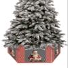 Christmas Lattices Christmas Tree Collar Tree Box Stand Cover,Artificial/Pencil/Silm/Skinny Tree Ring 6 Packs Collapsible Tree Skirt for Christmas Xmas Tree,Vintage Santa Latters Red Black 17"x10" view 1