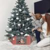 Christmas Lattices Christmas Tree Collar Tree Box Stand Cover,Artificial/Pencil/Silm/Skinny Tree Ring 6 Packs Collapsible Tree Skirt for Christmas Xmas Tree,Vintage Santa Latters Red Black 17"x10" view 3