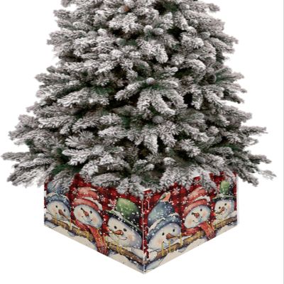 Christmas Winter Christmas Tree Collar Tree Box Stand Cover,Artificial/Pencil/Silm/Skinny Tree Ring 4 Packs Collapsible Tree Skirt for Christmas Xmas Tree,Snowflake Snowman Plaid Red 17"x10"