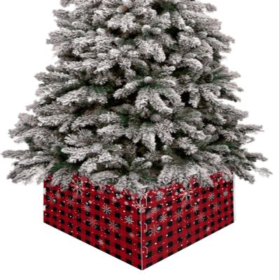 Buffalo Plaid Christmas Tree Collar Tree Box Stand Cover,Artificial/Pencil/Silm/Skinny Tree Ring 4 Packs Collapsible Tree Skirt for Christmas Xmas Tree,Red Black Christmas Winter Snowflake 17"x10"