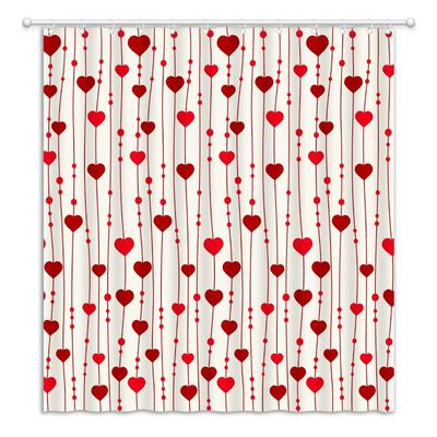 JEJOMEAG Valentine's Day Shower Curtain Red Heart Romantic Love Lover Couple Creative Beige Fabric Bathroom Curtain with Hooks