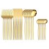 24-Piece Stainless Steel Cutlery and Western Steak Cutlery Set,Elegant Golden Creative Dinnerware for Family Dinners (Yellow Gold) view 1