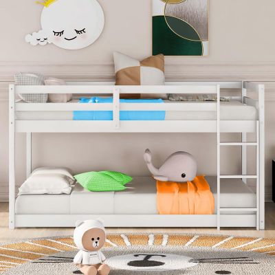 Anwick Kids Bunk Beds Twin Over Twin Size with Stairs and Rails,Wooden Low Bunk Bed for Toddlers Kids Girls Boys,Solid Wood Slat,Safety Guardrail Noiseless (White)
