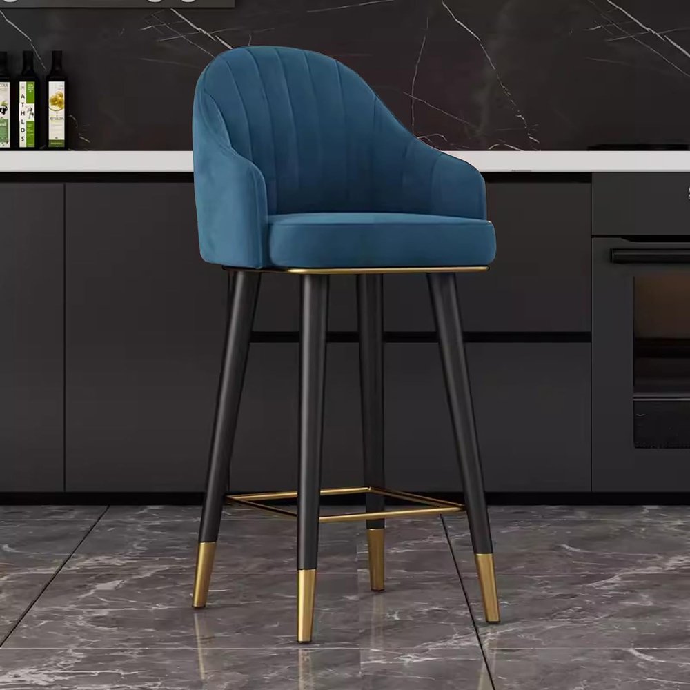 KAMPCO 360 Velvet Swivel Bar Stools with Back, Upholstered Barstools Counter Height Chairs, Kitchen Pub Dining Chair