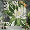 Yinrune Chinoiserie Shower Curtain Green and White Floral Bathroom Shower Curtain Asian Farmhouse Shower Curtain 60x72in Polyester Fabric Shower Curtain Set with Hooks Bathroom Decor view 3