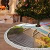 30" Christmas Tree Skirt with Tassel Palm Trees Beach Christmas Tree Mat Tree Skirt Ornaments for Holiday Tassel Tree Skirt Xmas Tree Skirt Base Cover for Christmas New Year Decorations view 1
