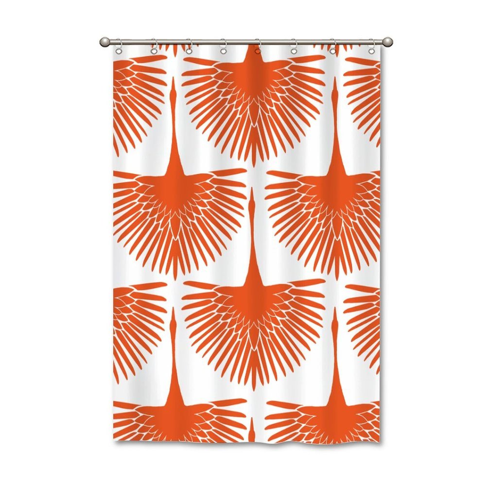 Yinrune Orange Brid Shower Curtains for Bathroom Swan Flock Orange Chinoiserie Asian Inspired Bath Curtains Farmhouse Shower Curtain 48x72in Polyester Fabric Shower Curtain Set with Hooks