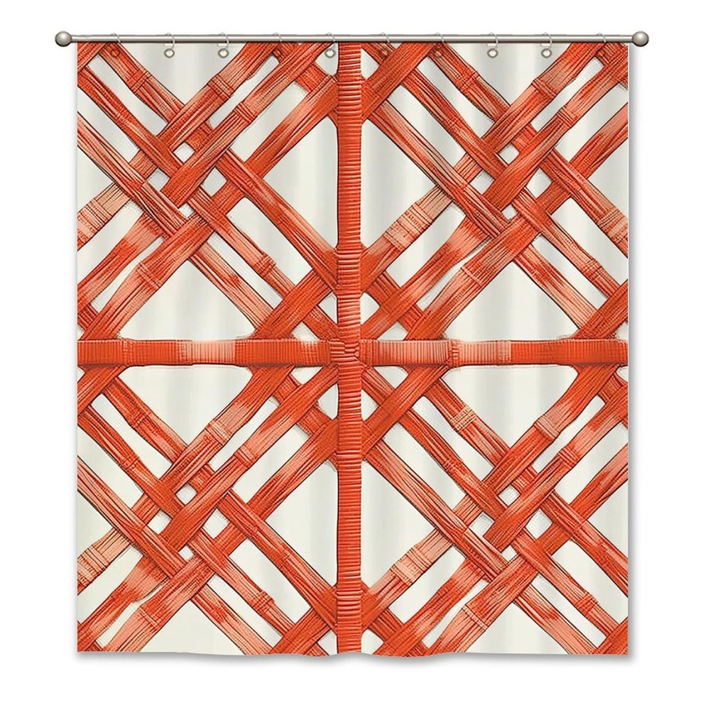 Yinrune Orange Shower Curtains for Bathroom Coral Geometric Lattice Shower Curtains Boho Shower Curtain 60x72in Stall Shower Curtain Polyester Fabric Shower Curtain Set with Hooks