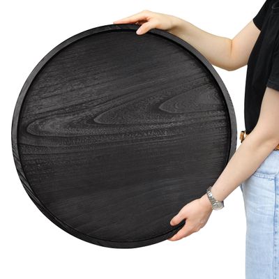Gurfuy Round Ottoman Table Tray Round-24 - Rustic Wooden Serving Tray for Farmhouse Decorative Oversized Coffee Table Trays Living Room Kitchen Counter Breakfast Black
