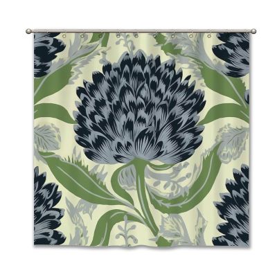 Yinrune Chinoiserie Shower Curtains for Bathroom Black and Green Floral Bathroom Curtains Asian Farmhouse Shower Curtain 72x72in Polyester Fabric Bath Curtains Set with Hooks Bathroom Decor