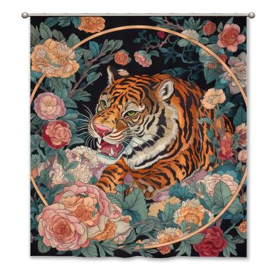 Yinrune Tibetan Tiger Shower Curtains for Bathroom 60x72in Pink Green and Turquoise Floral Colorful Shower Curtains Rustic Shower Curtain Animal Polyester Fabric Shower Curtain Set with Hooks