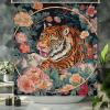 Yinrune Tibetan Tiger Shower Curtains for Bathroom 60x72in Pink Green and Turquoise Floral Colorful Shower Curtains Rustic Shower Curtain Animal Polyester Fabric Shower Curtain Set with Hooks view 3