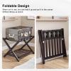 Smuxee Fully Assembled Brown Luggage Rack, Upgraded Bamboo Foldable Suitcase Stand with 5 Nylon Straps, Luggage Holder with Shelf for Guest Room Bedroom Hotel view 2