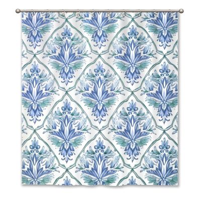 Yinrune Chinoiserie Style Blue and White Shower Curtain 60x72in Asian Blue Lotus Bath Curtains Modern Shower CurtainBath Curtains Polyester Fabric Shower Curtain Set with Hooks