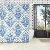 Yinrune Chinoiserie Style Blue and White Shower Curtain 60x72in Asian Blue Lotus Bath Curtains Modern Shower CurtainBath Curtains Polyester Fabric Shower Curtain Set with Hooks view 4