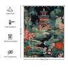 Yinrune Charcoal Coral Pagoda Shower Curtain Set with Hooks Chinoiserie Style Shower Curtain Asian Inspired Bathroom Curtains Bathroom Decor Polyester Fabric Shower Curtains with Holes view 2