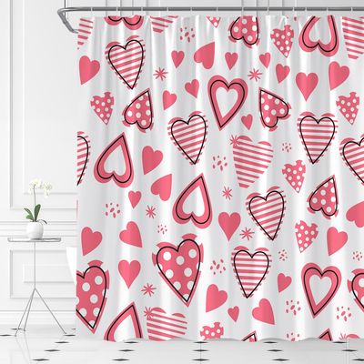 ABONAN Valentine's Day Shower Curtain Pink Love Hearts Romantic Valentine Fabric Bathroom Decor Set with Hooks(59" Wx70 H)