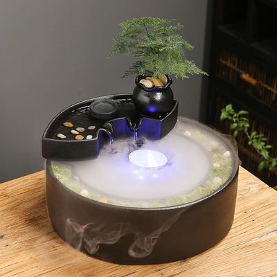 Black Ceramic Zen Tabletop Water Fountain for Home Decor,Ceramic Fountain (I W/I Mist Maker)