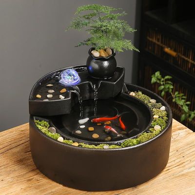Black Ceramic Zen Tabletop Water Fountain for Home Decor,Ceramic Fountain (F)