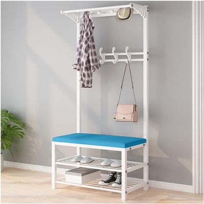 HOBIBA Organizer Coat Rack Shoe Bench Hall Tree 4-in-1 Entryway Shoe Rack Shelf Mudroom Garage Storage Organizer, Easy Assembly (Size:100 * 33 * 170cm,Color:White)