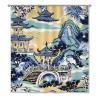Yinrune Blue and White Pagoda Shower Curtain Set with Hooks Chinoiserie Style Shower Curtain Asian Inspired Bathroom Shower Curtain Bathroom Decor Polyester Fabric Shower Curtains with Holes view 1