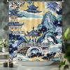 Yinrune Blue and White Pagoda Shower Curtain Set with Hooks Chinoiserie Style Shower Curtain Asian Inspired Bathroom Shower Curtain Bathroom Decor Polyester Fabric Shower Curtains with Holes view 3