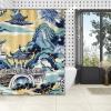 Yinrune Blue and White Pagoda Shower Curtain Set with Hooks Chinoiserie Style Shower Curtain Asian Inspired Bathroom Shower Curtain Bathroom Decor Polyester Fabric Shower Curtains with Holes view 4