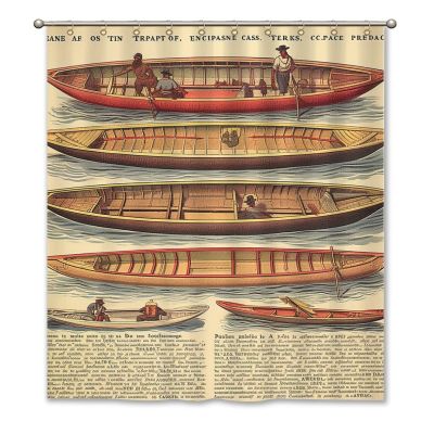 Yinrune Shower CurtainVintage French Canoe Catalogue Chinoiserie Asian Inspired Bath Curtains Boho Shower Curtain 64x72in Shower Curtain Liner Polyester Fabric Shower Curtain Set with Hooks