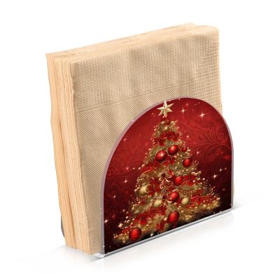 ALAZA Merry Christmas 3D Tree Floral Red Napkin Holder Clear Acrylic Tissue Paper Dispenser for Dining Room Table Kitchen Bathroom