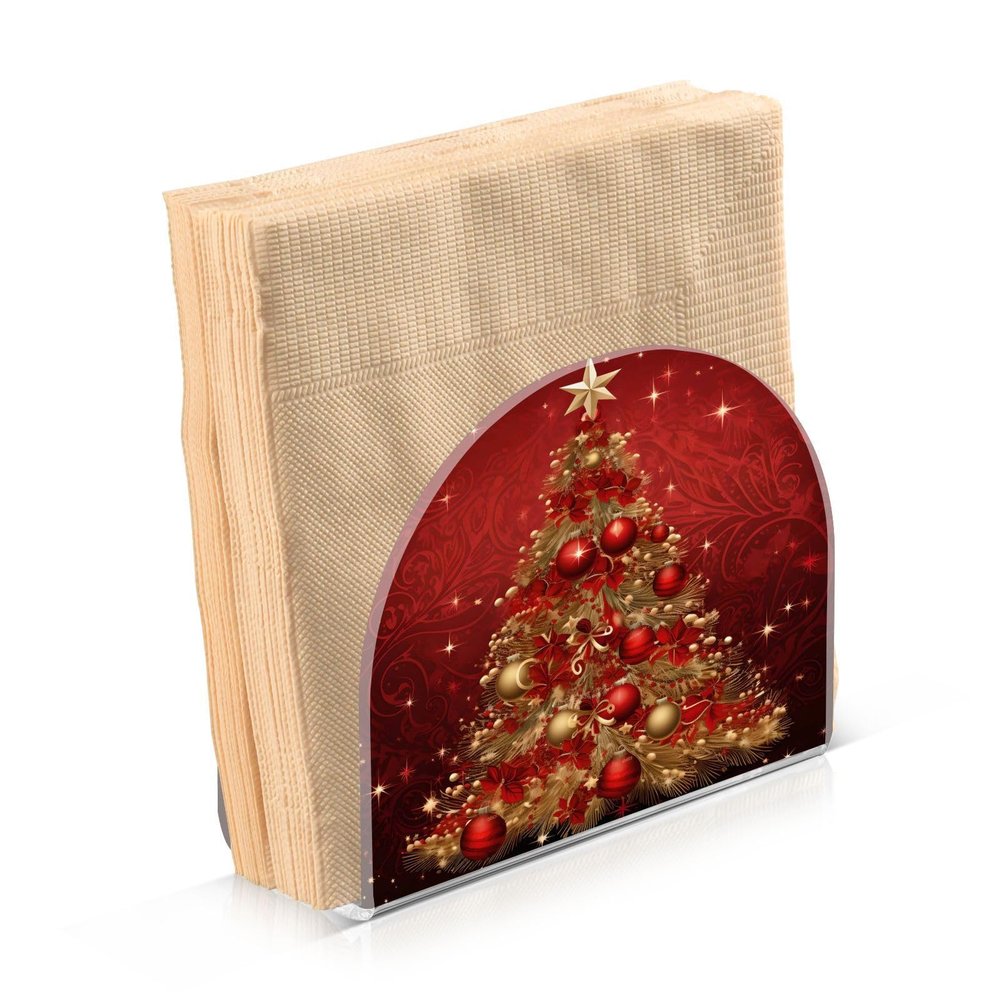 ALAZA Merry Christmas 3D Tree Floral Red Napkin Holder Clear Acrylic Tissue Paper Dispenser for Dining Room Table Kitchen Bathroom
