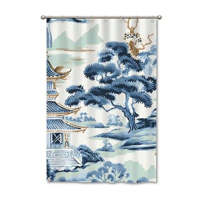 Yinrune Chinoiserie Style Blue and White Shower Curtains for Bathroom 48x72in Asian Pagoda Bath Curtains Boho Shower CurtainShower Curtain Liner Polyester Fabric Shower Curtain Set with Hooks