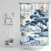 Yinrune Chinoiserie Style Blue and White Shower Curtains for Bathroom 48x72in Asian Pagoda Bath Curtains Boho Shower CurtainShower Curtain Liner Polyester Fabric Shower Curtain Set with Hooks view 3