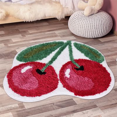 FROZZUR Large Cherry Cute Bath Mat for Bathroom, Luxury Funky Bathroom Mats Non Slip Cute Fruit Shaped Absorbent Bathtub Cool Rug Bathroom Tub Plush Shower Rugs Washable