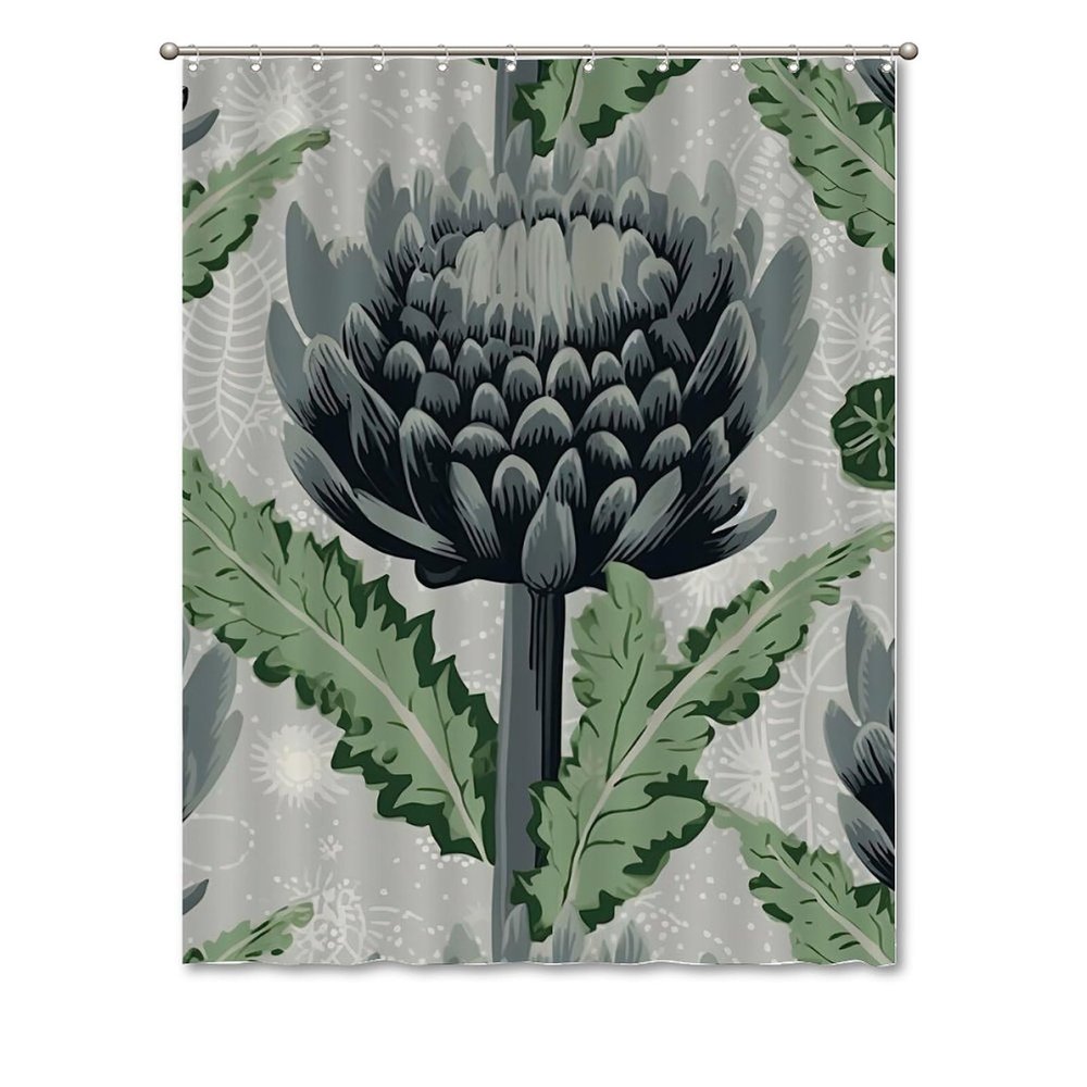 Yinrune Chinoiserie Shower Curtain Black and Green Floral Flower Bath Curtains Asian Farmhouse Shower Curtain 72x90in Bath Curtains Polyester Fabric Shower Curtain Set with Hooks Bathroom Decor