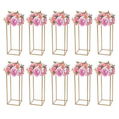 10PCs Metal Flower Stand, for Wedding Table Centerpieces Decorations, 23.62 inch Tall Gold Stand for Floral Arrangement, Geometric Flower Vase Stand for Parties, Events, Home Deco (23.62inch Tall)