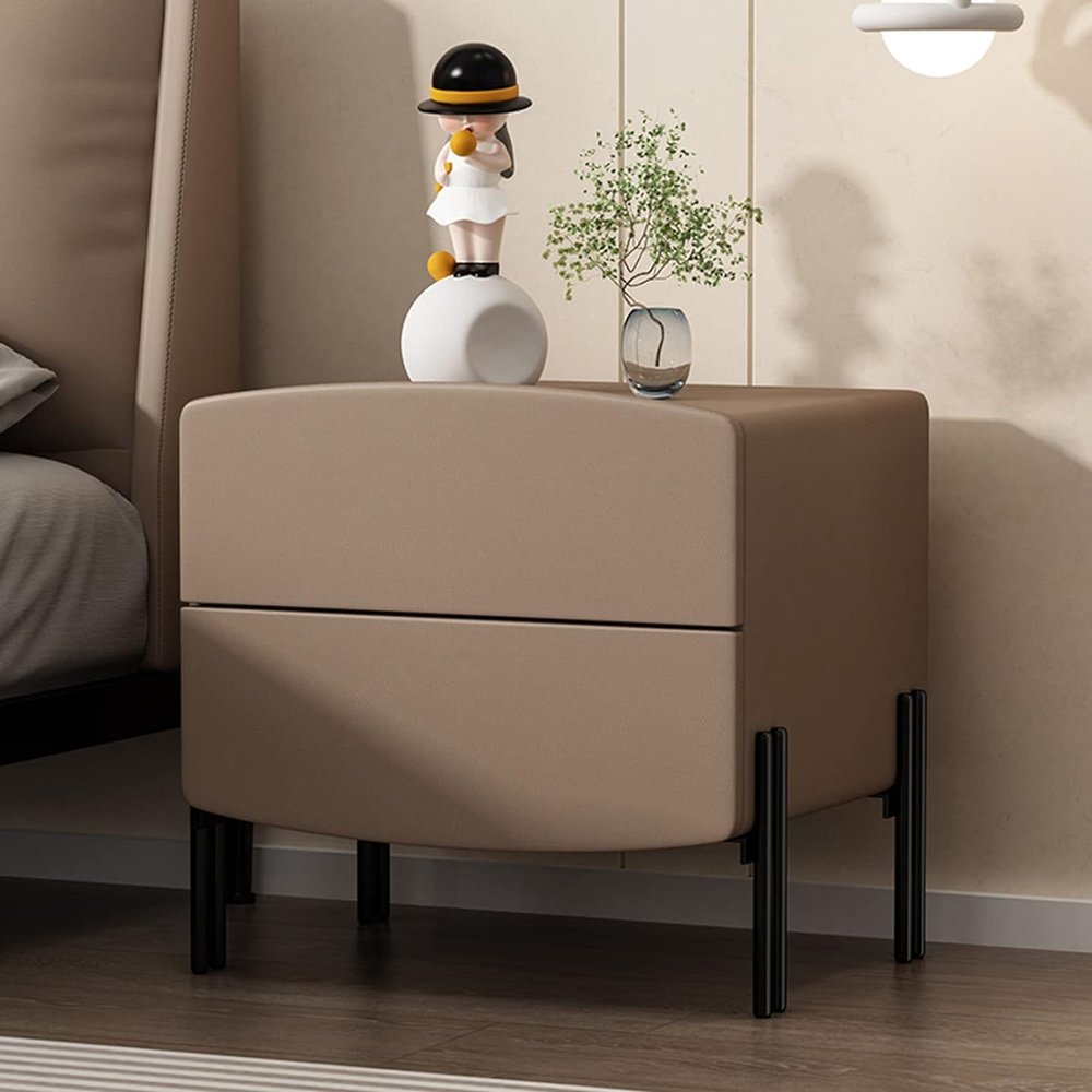 Bedside Table Solid Wood Nightstand with 2 Drawers End Table Lightweight Bedside Table Space-Saving Bedside Cabinet 4 Metal Legs Side Table Side Table