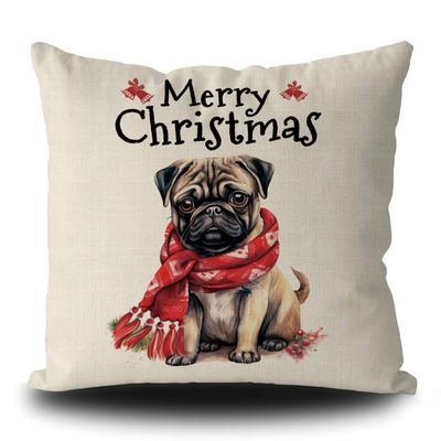 GUGLILI Merry Christmas Dog Throw Pillow Cover Cute Pug in Santa Hat Xmas Pillowcase for Sofa Couch Bed Holiday Decoration Linen 16x16 Inch Double Side, Type 8
