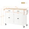 NOLLAM White Kitchen Island Cart, Kitchen Island with and 2 Drawers, Spice Rack and Towel Rack, 54.33" Kitchen Cart with Locking Wheels, Kitchen Island Table Floor Standing Sideboard for Dining Room view 3