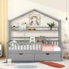 RUNNA Wooden Twin Size House Bed with 2 Drawers,Kids Bed with Storage Shelf for Kids Teens Girls & Boys (Grey~1) view 3