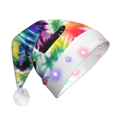 FRGMNT Bear Dancing Tie Dye print Unisex Velvet Christmas Hat,Light-up Santa Cap, Funny Christmas Hats,Xmas Party Cap