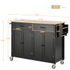NOLLAM Kitchen Cart with Locking Wheels, Rolling Mobile Kitchen Island with 4 Door Cabinet, 2 Drawers, Spice Rack and Towel Rack, Solid Wood Top Kitchen Island Cart, Black Coffee Bar for Dining Room view 3
