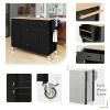 NOLLAM Kitchen Cart with Locking Wheels, Rolling Mobile Kitchen Island with 4 Door Cabinet, 2 Drawers, Spice Rack and Towel Rack, Solid Wood Top Kitchen Island Cart, Black Coffee Bar for Dining Room view 4
