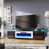 AMERLIFE Fireplace TV Stand with 40" Fireplace, 80" Modern Fireplace Entertainment Center LED Lights, 2 Tier TV Console Cabinet for TVs Up to 90", Black & White view 1